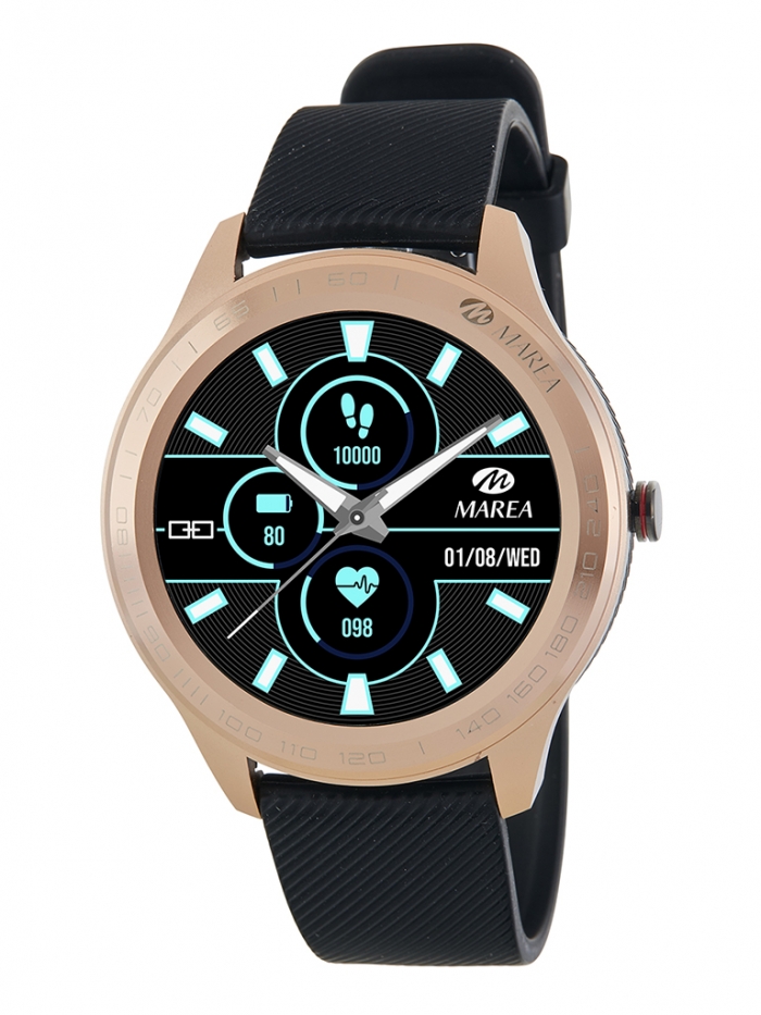 Reloj Smartwatch con correa de esterilla gris gum y correa de piel negra.