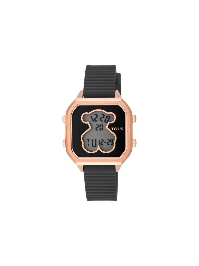 Pelmel amenaza maorí Reloj Tous D-Bear Teen de acero IP rosado con correa de silicona negra